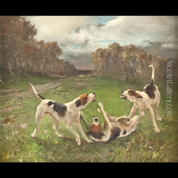 Il Gioco Dei Cani Oil Painting - Pierre Auguste Brunet-Houard