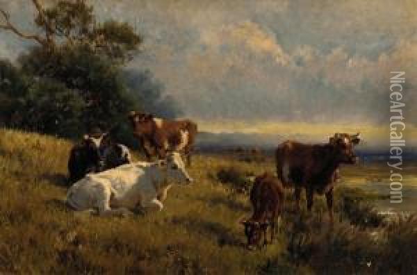 Cows Grazing Near Romsey Oil Painting - Jan Hendrik Scheltema