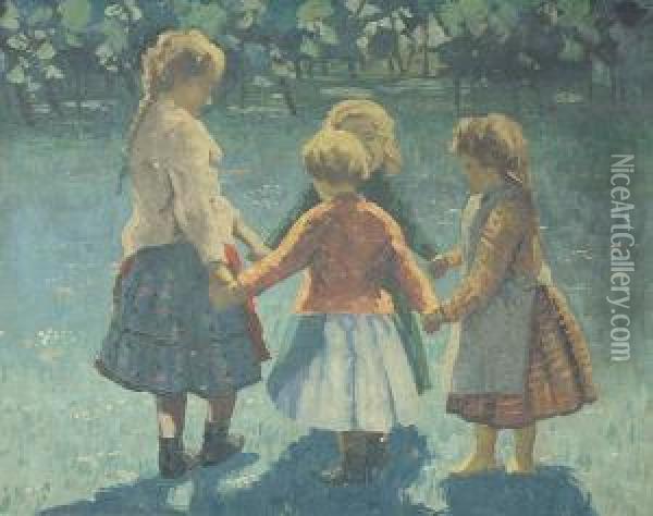 Dzieci Tanczace W Ogrodzie Oil Painting - Grzegorz Steffanow Mendoly