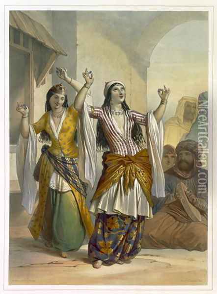 Egyptian Dancing Girls Performing the Ghawazi at Rosetta, illustration from The Valley of the Nile, engraved by Achille Deveria 1800-57 pub. by Lemercier, 1848 Oil Painting - Emile Prisse d'Avennes