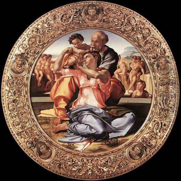 The Doni Tondo (framed) c. 1506 Oil Painting - Michelangelo Buonarroti