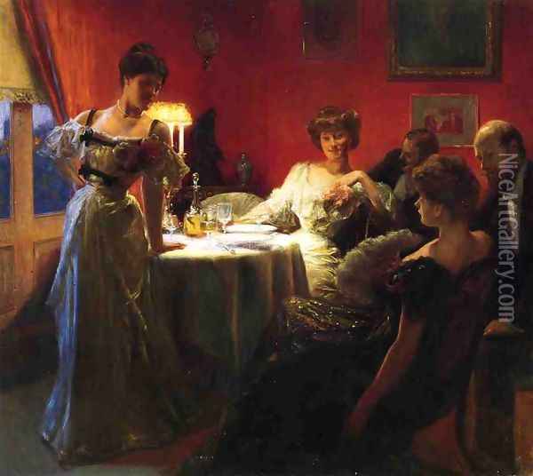 A Supper Party Oil Painting - Julius LeBlanc Stewart
