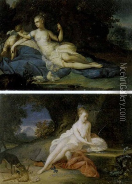 Venere E Cupido (+ Diana Presso Una Fontana; 2 Works) Oil Painting - Jean Marc Nattier