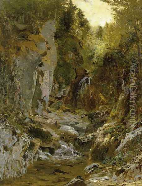 The Flume, Opalescent River, Adirondacks Oil Painting - Alexander Helwig Wyant