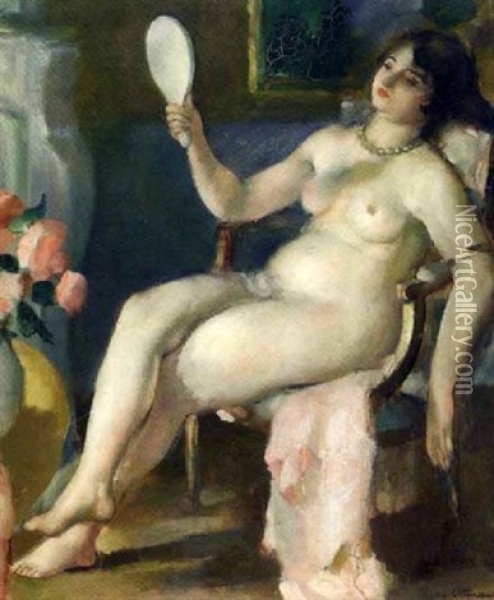 Nu Au Miroir Oil Painting - Henri Ottmann