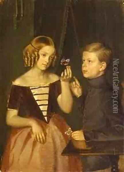 Portrait Of Zherbin Children 1850-51 Oil Painting - Pavel Andreevich Fedotov