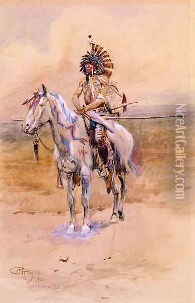 Mandan Warrior Oil Painting - Charles Marion Russell