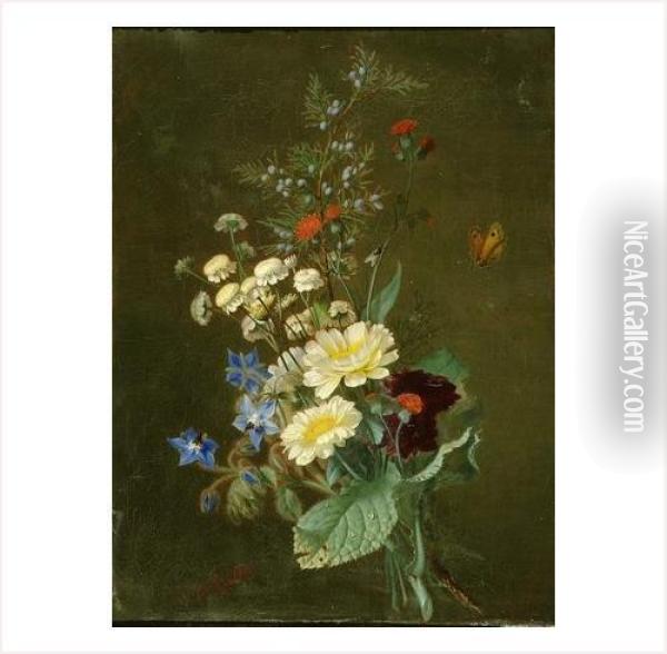 Fleurs Et Papillon Oil Painting - Jean-Baptiste Gallet
