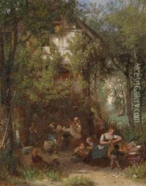 Idyllic Garden Scene Oil Painting - Eduard Gustav Seydel