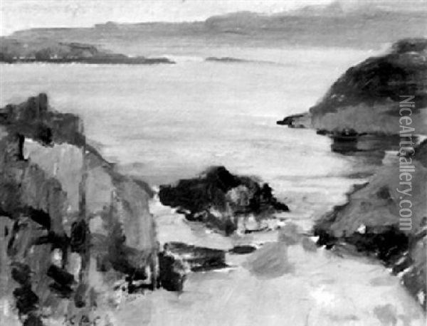 Coast Of Mull And Eileen Near Barra From Iona Oil Painting - Francis Campbell Boileau Cadell