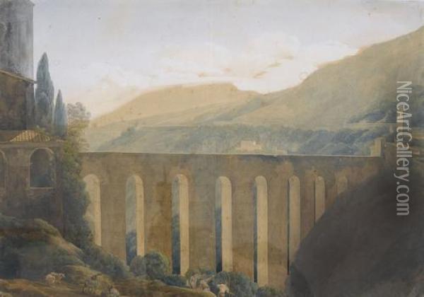 Weite Landschaft Mit Viadukt Oil Painting - Abraham Louis R. Ducros