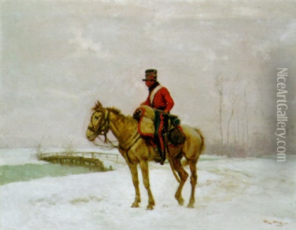 A French Soldier On Horseback Oil Painting - George Bertin Scott