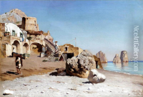 A Village On The Capri Coast Oil Painting - G. Sinibaldi