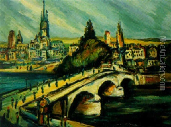 Le Pont Corneille A Rouen Oil Painting - Pierre Dumont
