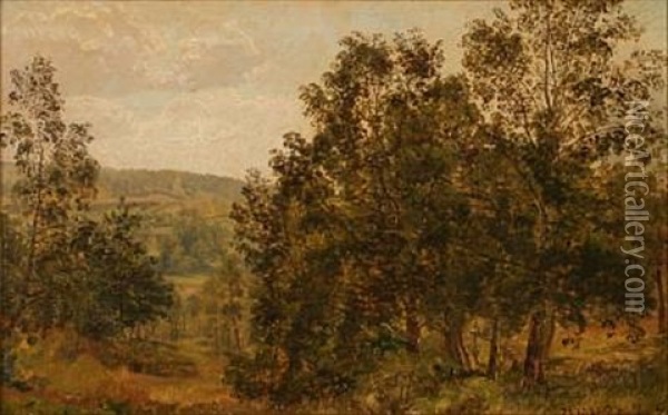 A Hilly Autumn Landscape Oil Painting - Janus la Cour