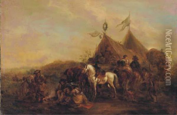 Soldiers Resting In A Military Encampment Oil Painting - Pieter Wouwermans or Wouwerman