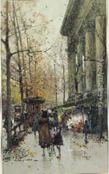 Paris, Le Marche Aux Fleurs A La Madeleine Oil Painting - Eugene Galien-Laloue