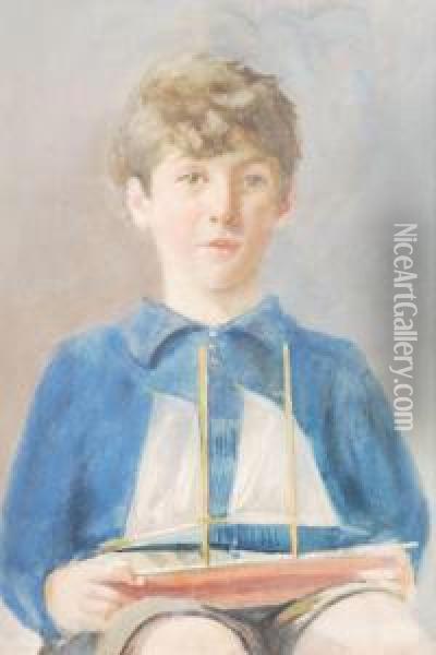 Portrait Of A Boy With A Model Boat Oil Painting - Henry Scott Tuke