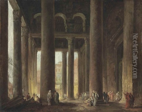 The Portico Of The Pantheon, Rome Oil Painting - Hubert Robert