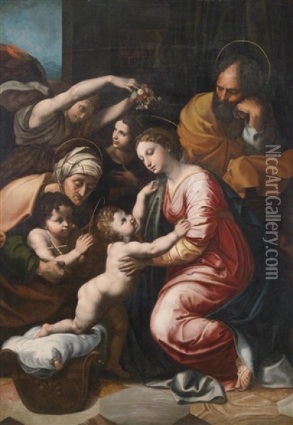 Die Grose Heilige Familie Franz I. (after Raffael) Oil Painting - Girolamo Muziano