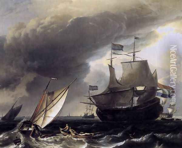 Dutch Vessels on the Sea at Amsterdam c. 1708 Oil Painting - Ludolf Backhuysen