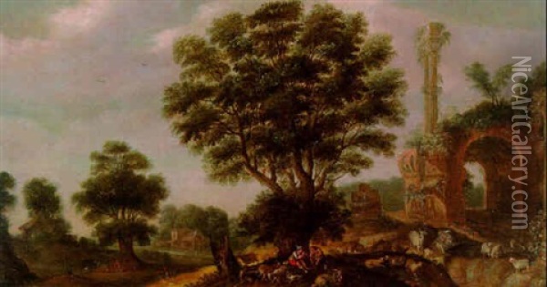 Landschaft Mit Ruine Und Hirten Oil Painting - Gillis Claesz De Hondecoeter