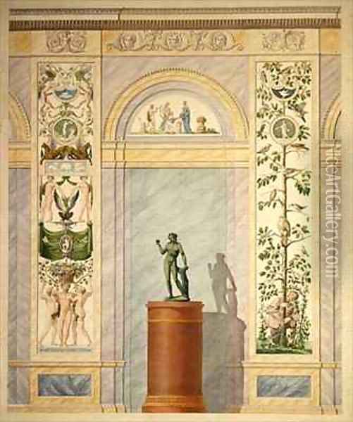 Drawing of the decoration for the rear wall of the Dining Hall of the Palace in Kassel Oil Painting - Johann Conrad Bromeis