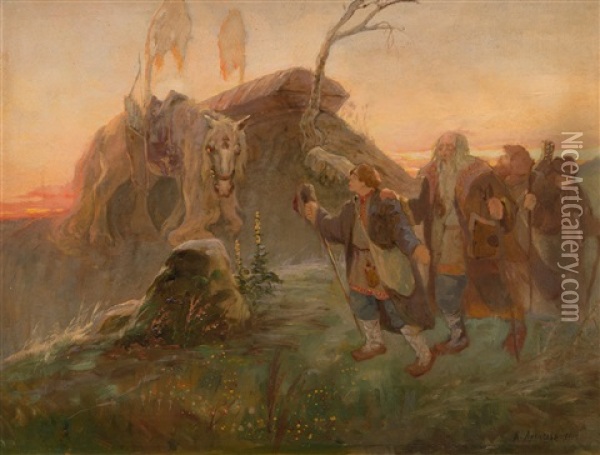 A Russian Tale Of Svyatogor Bogatyr, The Ilya Muromets Oil Painting - Abram Efimovich Arkhipov