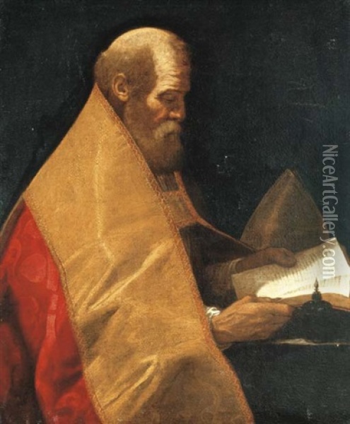 A Bishop Saint Oil Painting - Giacomo (Lo Spadarino) Galli