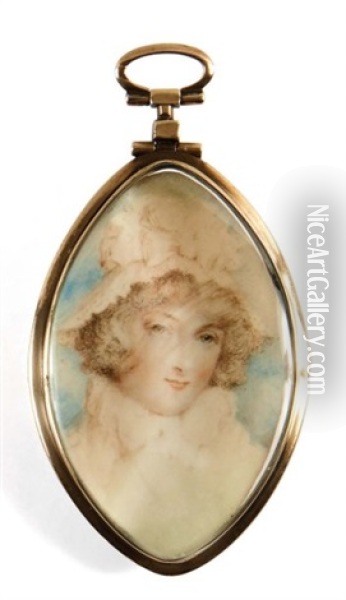Portrait D'une Jeune Femme En Robe Et Important Chapeau De Dentelle Blanche Oil Painting - George Place