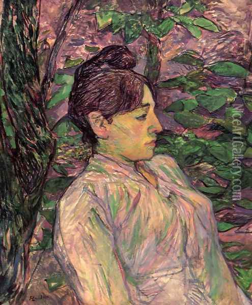 Woman Seated in a Garden Oil Painting - Henri De Toulouse-Lautrec