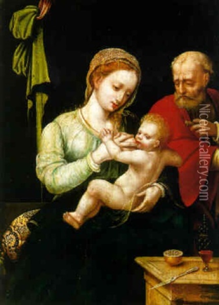 The Holy Family Oil Painting -  Master of the Female Half Lengths