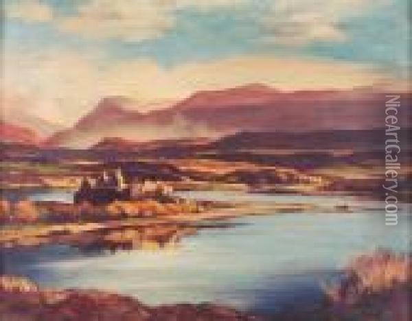 Kilchurn Castle, Loch Awe Oil Painting - David Young Cameron