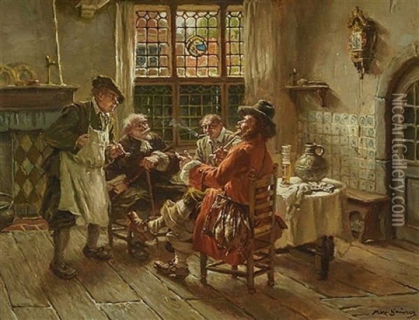 Rauchende Herren In Alt-hollandischer Stube Oil Painting - Max Gaisser