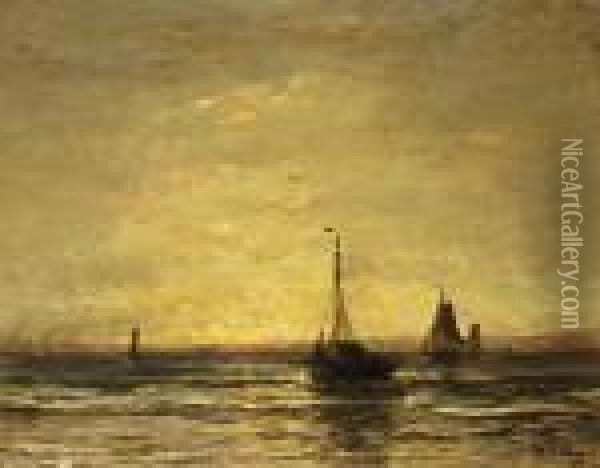 Return Of The Fleet At Sunset Oil Painting - Hendrik Willem Mesdag