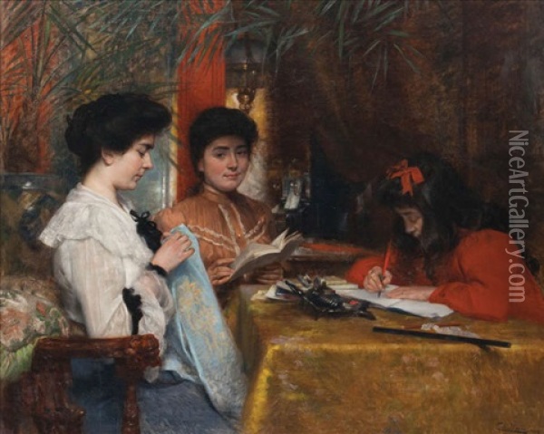 Scene De Famille Dans Un Interieur Oil Painting - Charles Boom