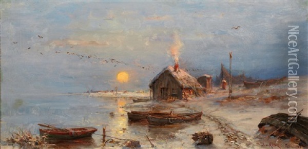 A Fishing Village On The Baltic Coast Oil Painting - Yuliy Yulevich (Julius) Klever