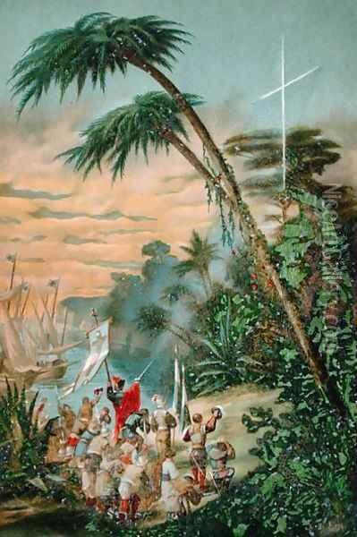 The Discovery of the New World by Christopher Columbus 1451-1506 Oil Painting - M. Houssot