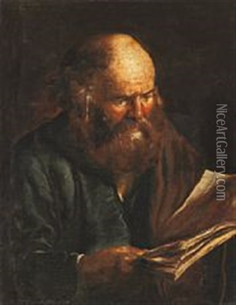 An Old Man Reading Oil Painting - Jusepe de Ribera