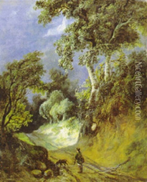 Landschap Met Jager Oil Painting - Edouard Delvaux