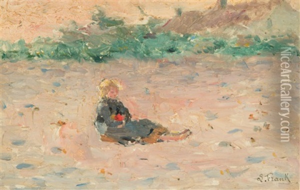 Child Sitting In A Field Oil Painting - Lucien Frank