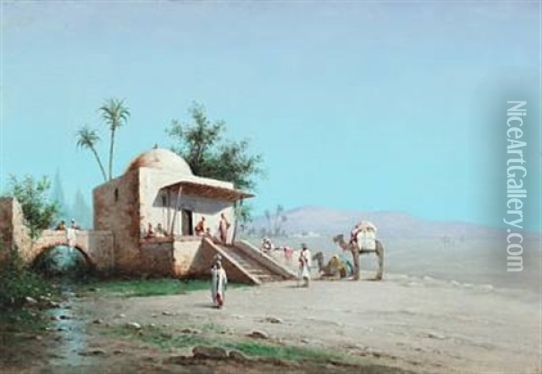 Bedouins Taking A Rest On The Outskirts Of The Desert Oil Painting - Paul Jean Baptiste Lazerges