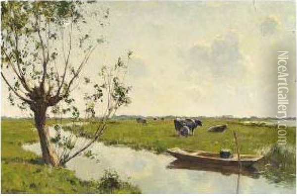 Milking Time; Together With A Landscape By Willem Noordijk Oil Painting - Gerard Altmann