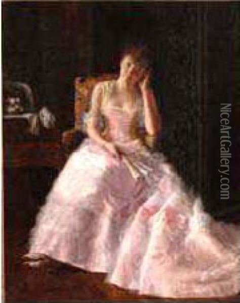 Elegante A La Robe Rose Oil Painting - Reginald Machell