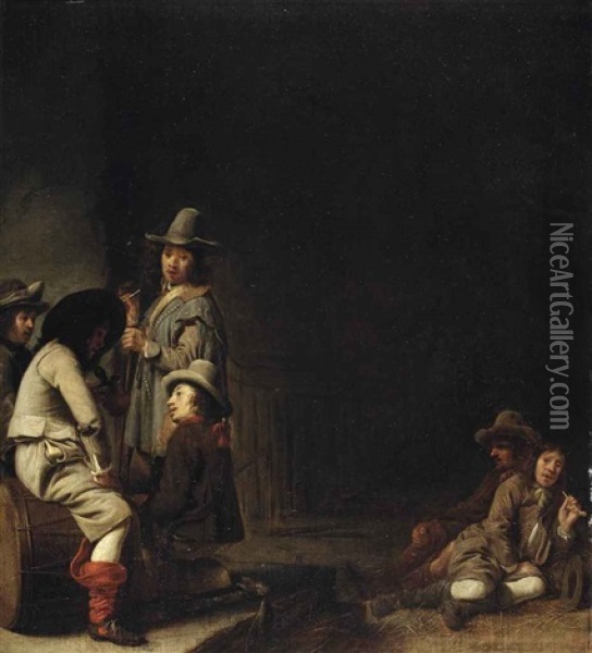 Soldiers Smoking, Drinking And Resting In A Guardroom Oil Painting - Simon Kick