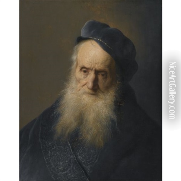 A Tronie: The Head And Shoulders Of An Old Bearded Man, Wearing A Cap (study) Oil Painting - Jan Lievens