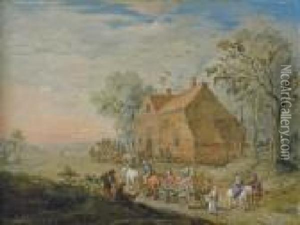 A Landscape With Travellers In A Cart By An Inn Oil Painting - Jan Brueghel the Younger