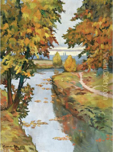 Autumn At The River Bank Oil Painting - Alexander Altmann