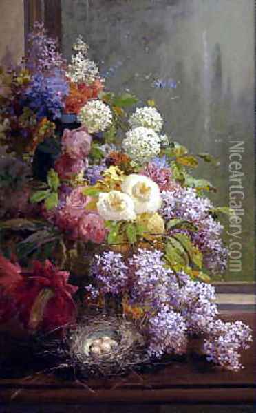 Still Life FLowers and Fruit Oil Painting - Thomas Hill