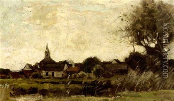 A Village In A Summer Landscape Oil Painting - Theophile De Bock
